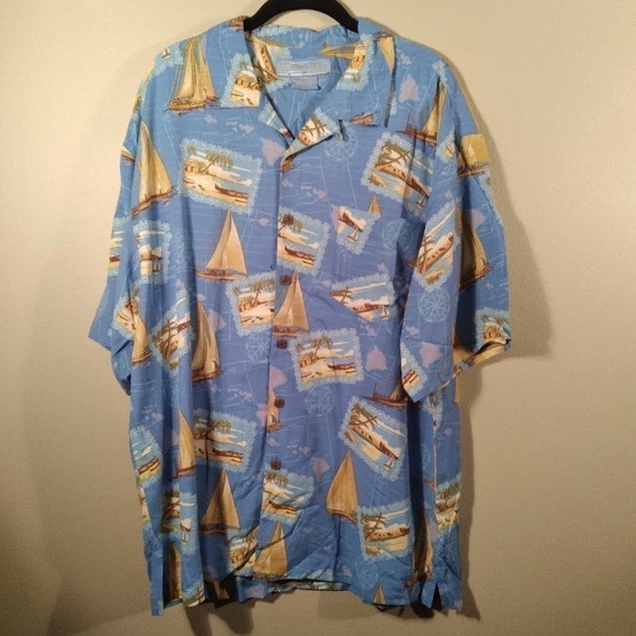 Bermuda Bay Silk Sailboat Beach Button Shirt XL - Picture 1 of 11
